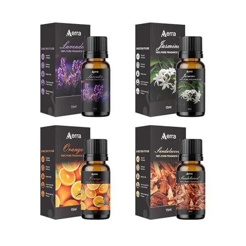 Aerra Lavender, Jasmine, Orange & Sandalwood Fragrance Oil Combo, 4x15ml, Puja, Wedding, Diffuser, Candle Making, Festive Gift