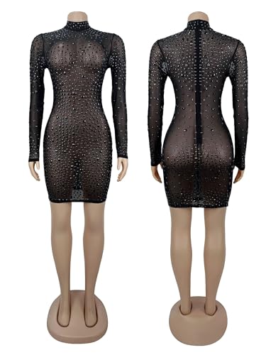 Image of Figdaw Sparkling Rhinestone Bodycon Dress for Women Special Occasions,Night Out