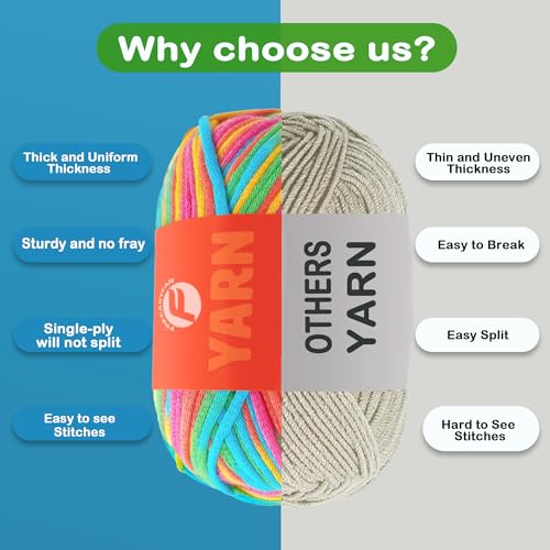 Image of 3.5Oz /120yds Rainbow Yarn for Crocheting and Knitting;Worsted-Weight Medium #4;Cotton Blend Yarn for Beginners with Easy-to-See Sitches,Great for Amigurumi DIY(Rainbow,1 Skein)