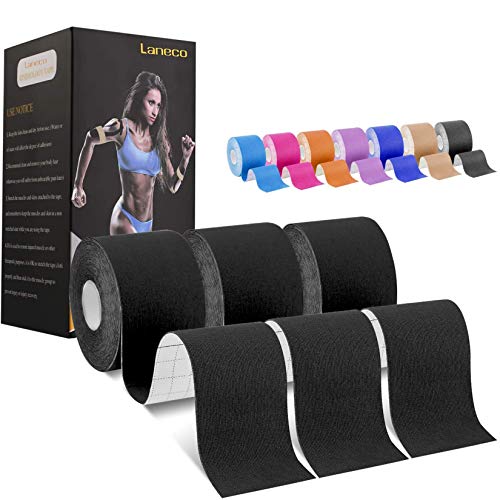 Laneco Kinesiology Tape (19.7ft Uncut Per Roll, 3 Rolls), Latex Free Physio Tape, Breathable, Water Resistant Sports Tape for Muscles & Joints, Pain Relief and Injury Recovery, Free Taping Guide