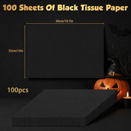 Image of Black Tissue Paper - 100 Sheets Gift Wrapping Paper for Halloween Decor | Halloween Decorations for Gift Bags Boxes - Gift Wrapping Tissue Paper Bulk for DIY Crafts Birthday |Halloween Party Supplies