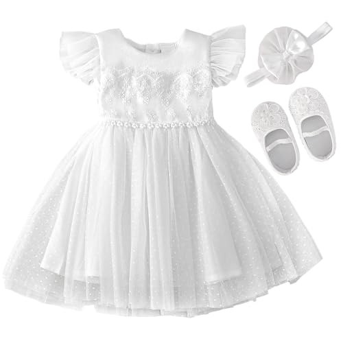 Image of Booulfi Baptism Dresses for Baby Girls Infant Lace White Baby Dress Christening Baby Girl Outfit 3 Pcs Set