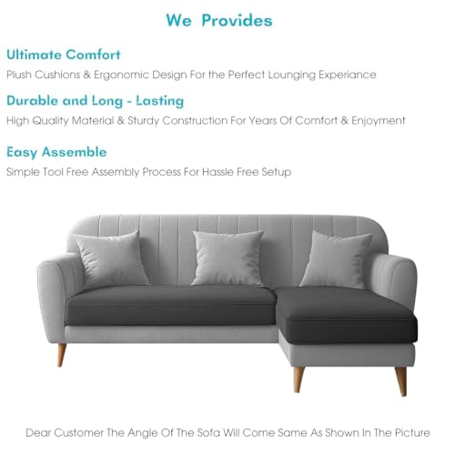 Image of Atticus RHS 4 Seater L Shape Sofa Set for Living Room (Black Grey Fabric) Premium Fabric Sofa Set