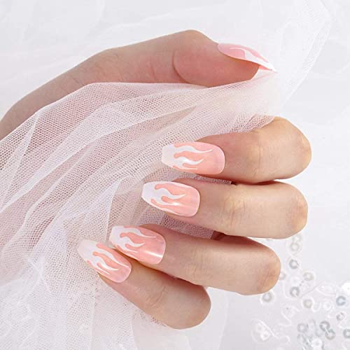 Image of MAYCREATE 24pcs Press-On Nails Creative French Nail Acrylic Press on Nail Fake Nails Full Cover Press On False Nails with Double Sided Adhesive Tabs, Almond Shape Press on Nail