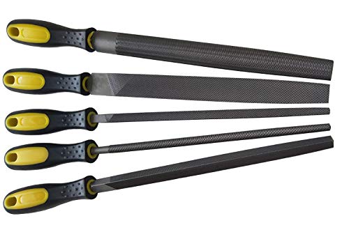 Ycammin 10 Inch Premium Grade High Carbon Hardened Steel File Set/Comfortable Rubber Hand Grip Handles/Best For Shaping Wood/Leather/Metal & Sharpening Tools(5 Pcs)(Steel File, 10''Steel File) #TOP1