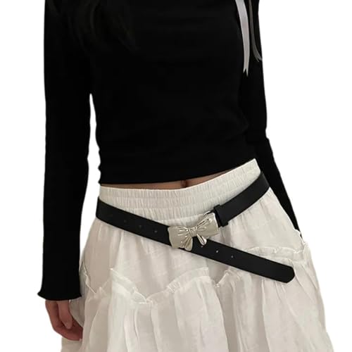 Elegant Pin Buckle PU Belt For Women 2000s Metal Bowknot Buckle Skinny Waist Belt Waistband For Teens Girl Waist Ornament