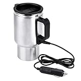 Car Heating Cup, Stainless Steel Travel Heating Cup, Travel Car Kettle Heating Mug, Electric Heated Coffee Mug for Heating Water, Coffee, Milk and Tea with Charger, 450ml, 12V