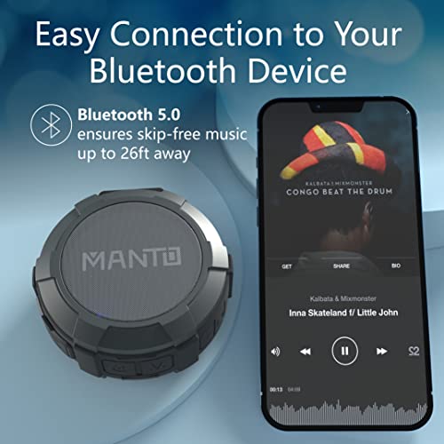 Bluetooth Speaker MANTO Portable Wireless Mini Waterproof Stereo Sound System for Shower, Outdoor Hiking, Camping, Cycling - Grey