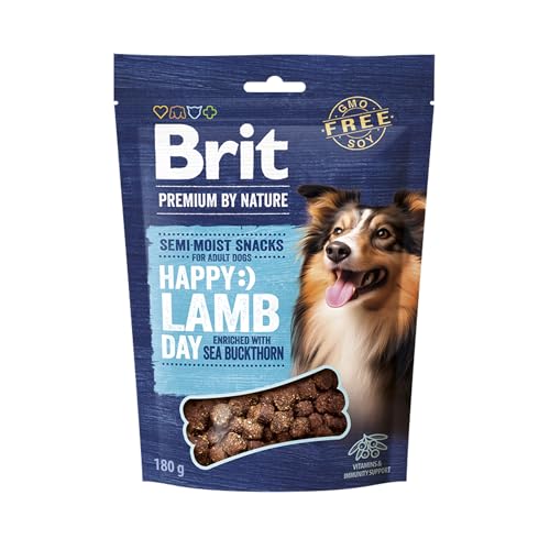 Brit Premium by Nature Dog - Snack semi-umido con agnello e olivello spinoso, per la digestione e il sistema immunitario, 180 g