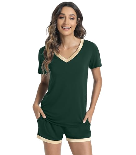 Image of WiWi Viscose from Bamboo Pajamas Set for Women Super Soft Short Sleeve Cooling Summer Plus Size Pjs Sets Sleepwear S-4X