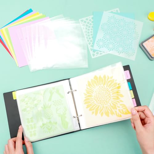 Image of Cookie Stencil Storage Binder for Storage 6x6inch Stencils,Die Cuts,DIY Scrapbooking,Clear Stamp,Storage Folder Organizer Include 1 Black Cover,50 Sleeve,50 Backing Paper and 10 Sheets Divider Tabs