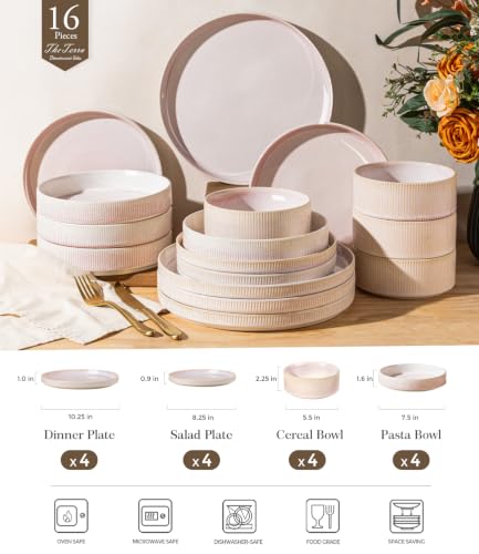 Image of TheTerra Ceramic Dinnerware Set for 4, 16-Piece Plates and Bowls Set