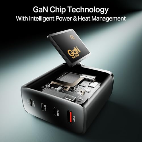 Image of boAt 140W GaN Charger with 140W Fast Charging, PD 3.1, PPS & QC 3.0 Support, 4 Charging Ports (3X Type-C & 1x USB-A), GaN Chip Technology, Smart Power Distribution, Compact & Lightweight (Ash Grey)