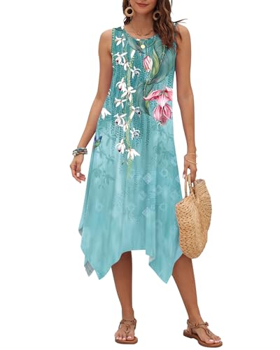 Image of AUSELILY Women's Summer Dresses Casual Sleeveless Midi Tank Beach Dress | Women's Asymmetrical Hem Sundress with Side Pockets, Great for Beach, Vacation & Daily Wear
