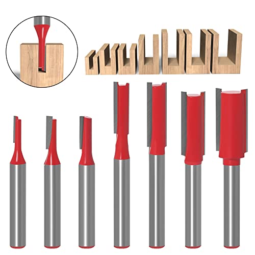 LanYing Broca Recta para Fresadora 7 Pcs Fresa Recta Madera Aleación Dura 6,35mm Vástago Fresas para Madera de Flauta Simple/Doble para Herramientas de Carpintería Cover