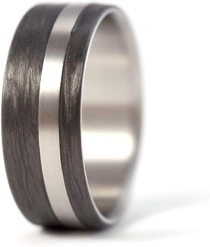 Anillo de titanio y fibra de carbono para hombre. Anillo de boda negro único. Resistente al agua, muy duradero e hipoalergénico. (00315_7N)