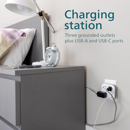 Philips Surge Protector Outlet Extender with USB Ports, 2 Pack, 3 Prong | 3 Outlet Wide-Spaced, 1 USB-C, 1 USB-A, 980 Joules, Multi Plug Wall Splitter, Power Tap, Electrical Expander, Adapter - image 4