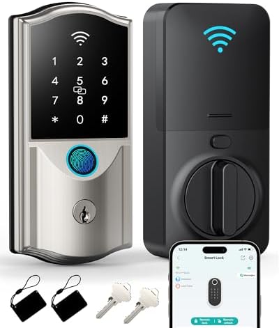 Smart Door Lock with Built-in WiFi, Fingerprint Keyless Entry Fro...