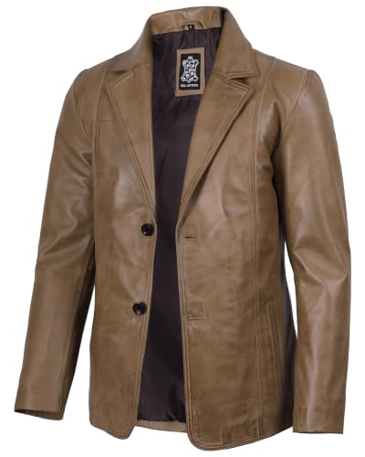 Image of fjackets Mens Leather Blazer Jacket - Real Lambskin Leather Sport Coat, 2-Button Blazer