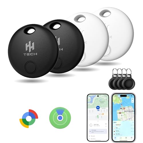 HH-Tech Smart Tracker Tag Dual (Pack-4) For Apple and Android Devcies, Replaceable Battery, Easily Track Your Wallet, Bag, Suitcase, and More with Apple Find My App and Google Find Hub App