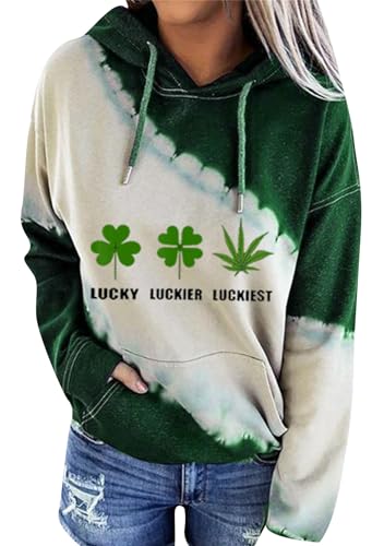 Image of Women's St. Patrick's Day Hoodie Sweatshirts Irish Stylish Shamrock Clover Print Casual Pullover Tops