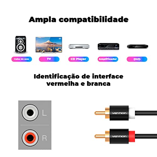 Cabo Audio 2 Rca Macho Blindado Dj Cobre Som 3m Vention