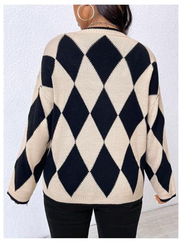 Women's Plus Size Geometric Graphic Cardigan Sweaters Open Front Long Sleeve Knit Outerwear2