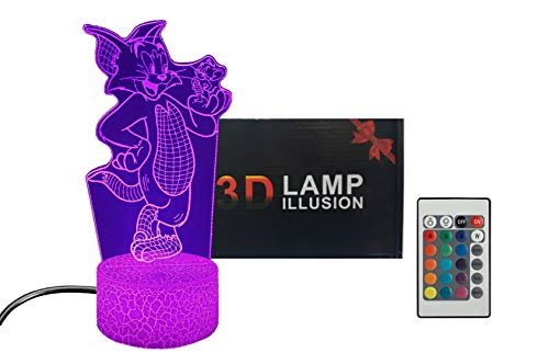 Z ZILLION CRAFT Amazing 3D Illusion Night lamp for Kids Room. Remote Control Tom and Jerry Cartoon lamp with USB Best Christmas Birthday Gift for Children. Night Light for 5 6 7 8 Years.