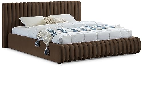 Meridian Furniture NicoBrown-K Nico Collection Modern | Contemporary Velvet Upholstered King Bed with Rich Brown Velvet and Deep Channel Tufting, 89