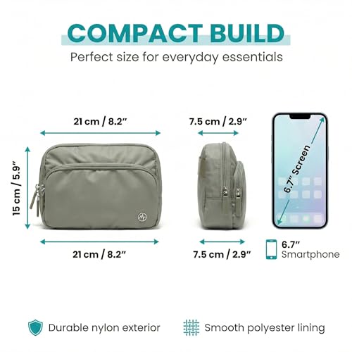Image of Pander Nylon Crossbody Belt Bag with Excess Strap Keepers, 6-Pocket Adjustable Sling Fanny Pack for Travel and Everyday Carry, Grey Sage