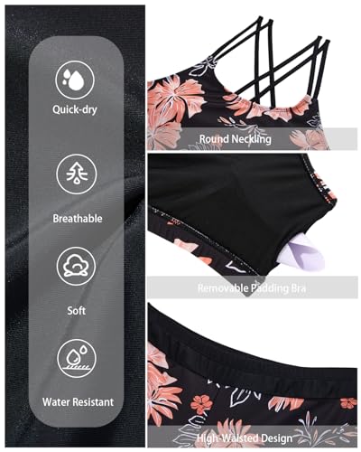 Image of Holipick 3 Piece Tankini Swimsuits for Women Tummy Control Bathing Suits Swim Tank Top with Bra Boy Shorts Teen Swimwear 2026