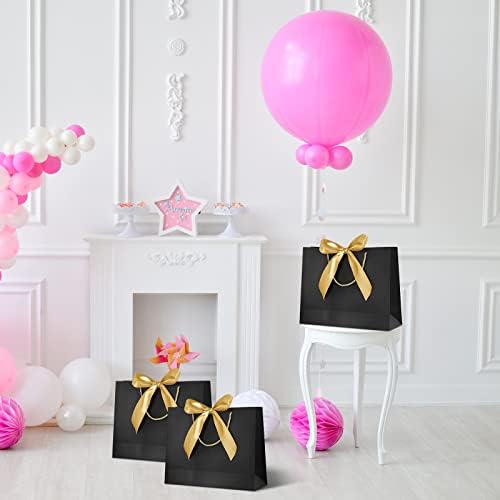 10 Pack Gift Bags with Bow Ribbon, Paper Gift Bags with Handles, Present Bags for Wedding Party Baby Shower Birthday Celebrations (32x25x11 cm, Black)