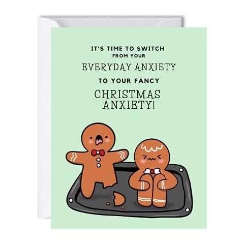 Christmas Cards Funny Sarcastic Holiday Greeting Cards (1 Card, Everyday anxiety to Christmas anxiety) Cover