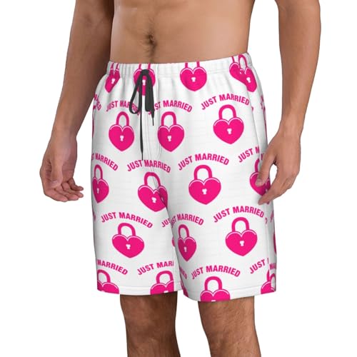 just Married Print Men's Beach Shorts Hawaiian Swim Trunks Quick Dry Summer Sports Bathing Suits2