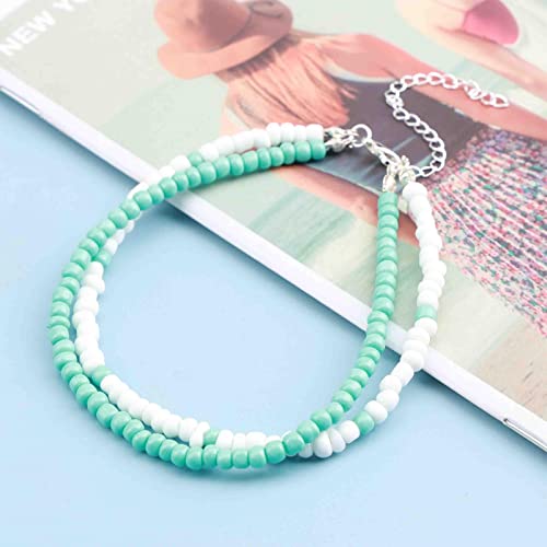 Yienate Boho Turquoise Anklet & Bracelet - Blue & White Beaded Summer Beach Fashion Feet Chain Jewelry Gift for Women & Girls - Image 3