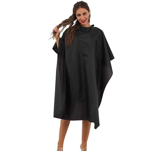 Miniatura 6 de BSFHH Capa de peluquero negra, capa de corte de pelo profesional impermeable de nailon con cierre a presión, capa de peluquería de 59 x 47 pulgadas,