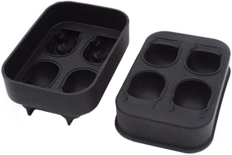 CHIYAN 3D Skull Silicone Ice Cube Mold - 2 Pack 1.9″ Easy Release Flexible Silicone Freezer Tray, Reusable Whiskey Ice Cubes Mold Skull for Party Cocktails Champagne and Drinks Chocolate molds