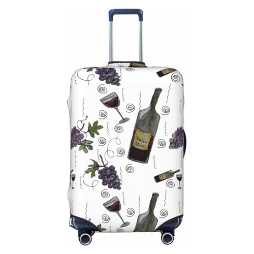 Wine Bottles And Grapes Print Luggage Cover For Suitcase,Washable Elastic Travel Suitcase Protector With Zipper Closure And Bottom Buckle – Fits 18-32
