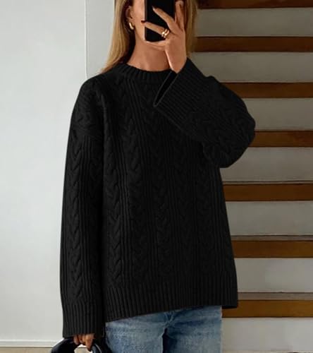 Okiwam Women's Oversized Sweaters Crewneck Cable Knit Pullover Casual Loose Fall Outfits Fashion Clothes 2025