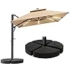 HOMSHADE 10 ft Square Cantilever Patio Umbrella with Base Included, Solar Lights Large Umbrella Outdoor Patio with 360°Rotation&Tilting, LED Lighted Offset Umbrellas w/Stand for Pool Deck, Beige
