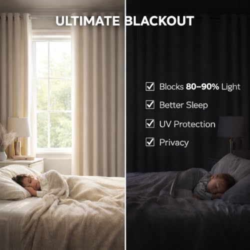 Image of Blackout Curtains for Bedroom Pack of 2 - White 9 Feet Long, 4.5 Ft Wide, Thermal Insulated Room Darkening Curtains, Light Blocking, Noise Reducing & Energy Saving Drapes (9 x 4.5 Ft)