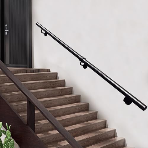 Rambarde d'escalier noire moderne de 30 à 600 cm avec supports muraux ronds