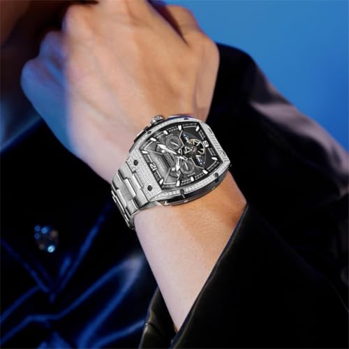 Image of OLEVS Men Automatic Watch Diamond Skeleton Mechanical Original Luxury Self Winding Moon Phase Calendar Waterproof Wrist Watch for Men