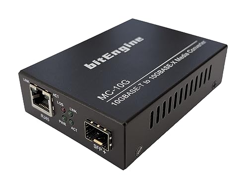 bitEngine 10G Media Converter, 10 Gigabit Copper to 10G Fiber Ethernet, Unmanaged 1x 1G/2.5G/5G/10GBase-T RJ45 to 1x 10GBase-X SFP+ Slot, Support 10G SR/LR SFP+ Module, Single