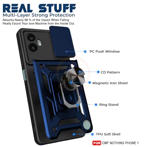 Image of Armor Bumper Back Cover Case for Nothing CMF Phone 1 Rotating Camera Cover, Ring Holder & Kickstand | Heavy Duty & 360 Degree Protection Nothing CMF Phone 1 Back Cover (Blue)