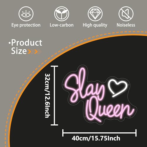 Image of Slay Queen Neon Sign, Slay Queen Led Signs for Wall Decor, Dimmable Pink Neon Light Sign for Bedroom, Preppy Girl Aesthetic Room Dorm Decor, Neon Gift for Girls