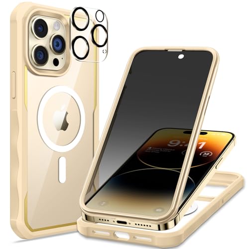 seacosmo for iPhone 14 Pro Max Case with Privacy Screen Protector Beige