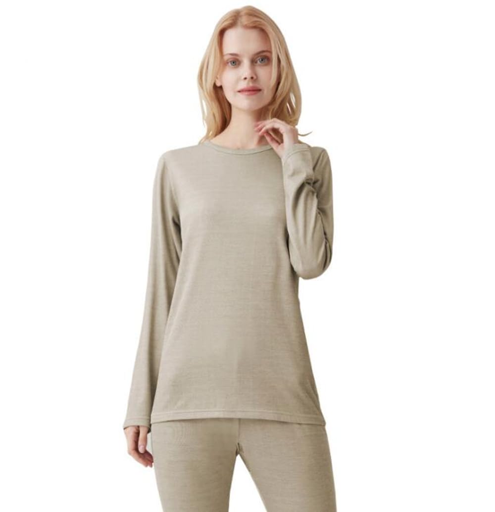 Amradield Faraday Pure Silver Fiber Cotton Woman Close Fitting Long Johns Top Protection Upper Body Influence Signal from 4G Bluetooth WiFi Comfort Breathable Female Clothes Long Sleeve Underwear XL