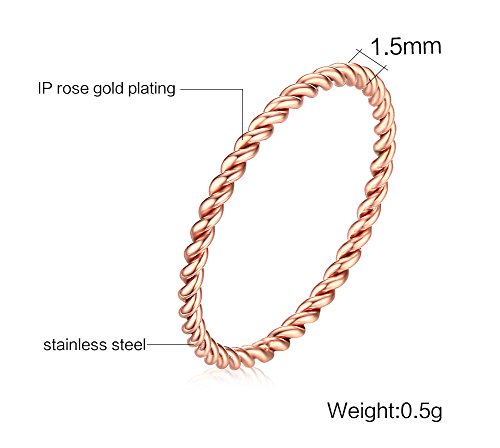 Women's Stainless Steel 1.1mm Rope Thin Wedding Ring Silver Rose Gold Plated Size 4 to 92