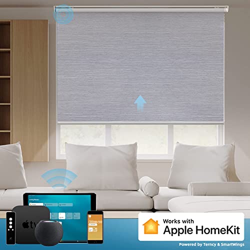 Smartwings Motorized Roller Shade Work With Homekit, 100% Blackout Auto Window Blinds, Smart Home Cordless Remote Control, Rechargeable Motor, Light Grey,Maxium Height 72 Inch, Width 29 Inch #TOP1